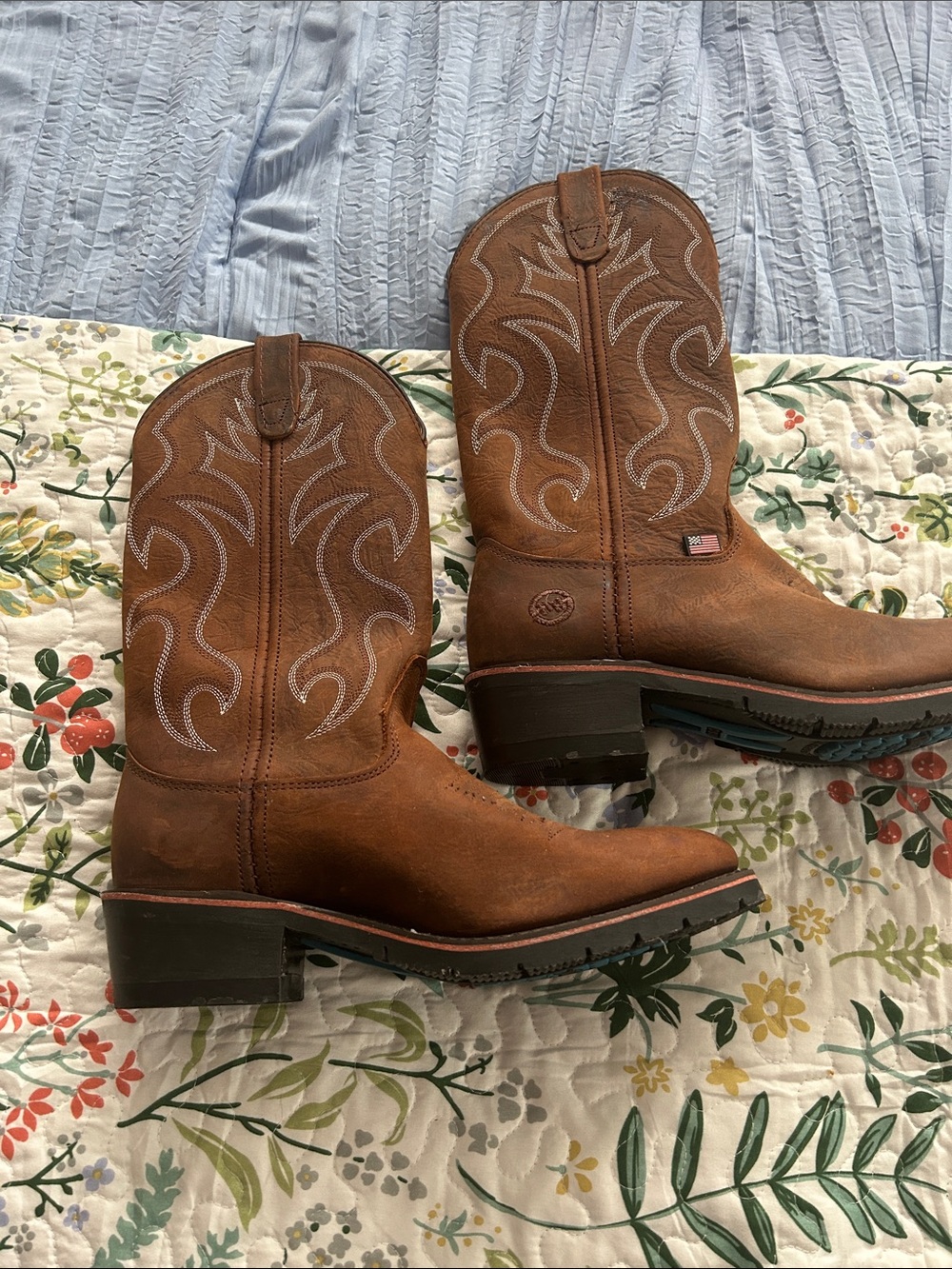 Double H Brown Leather Western Heeled Boots